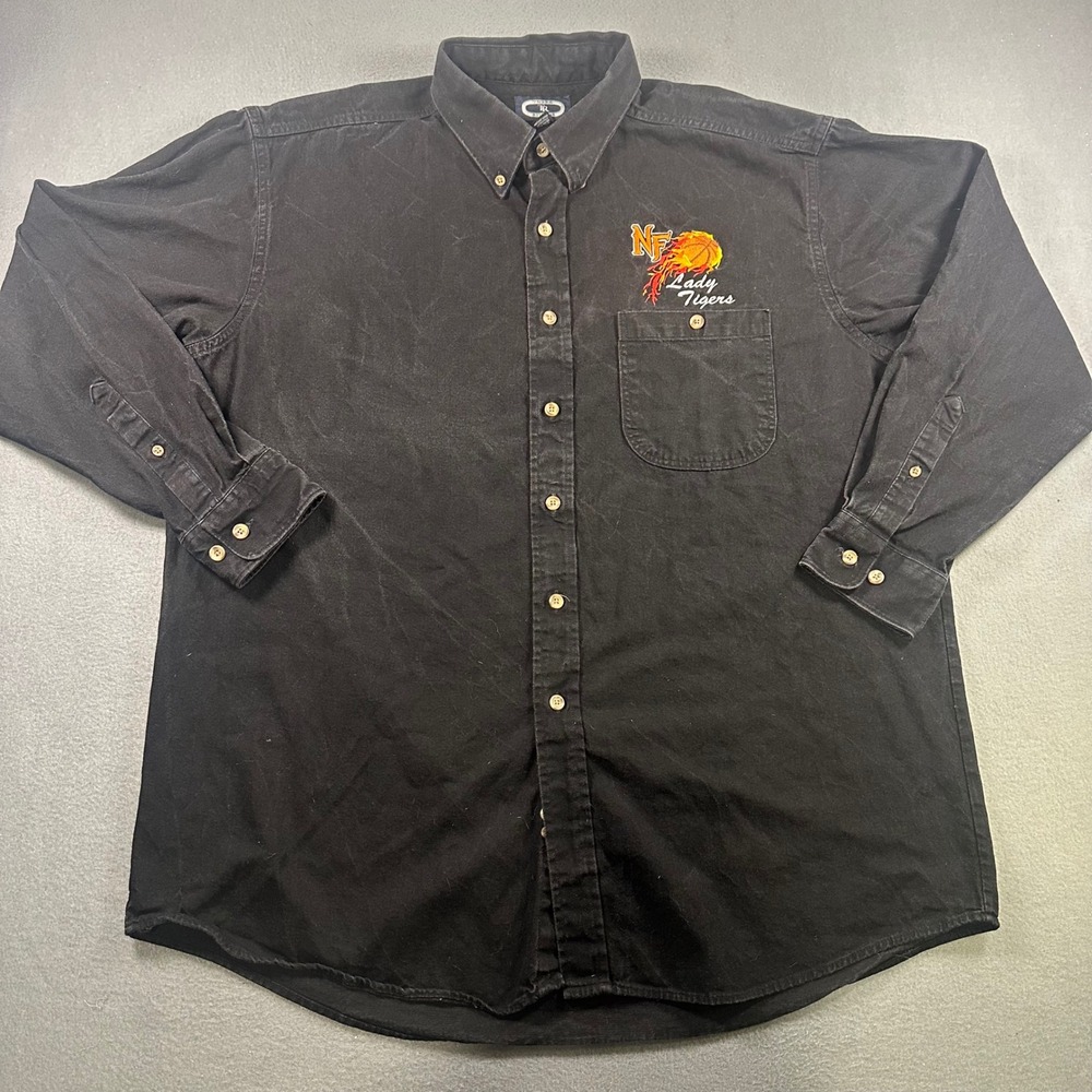 Three Rivers Mens XL Black Cotton Canvas NF Lady Tigers Basketball Button Shirt